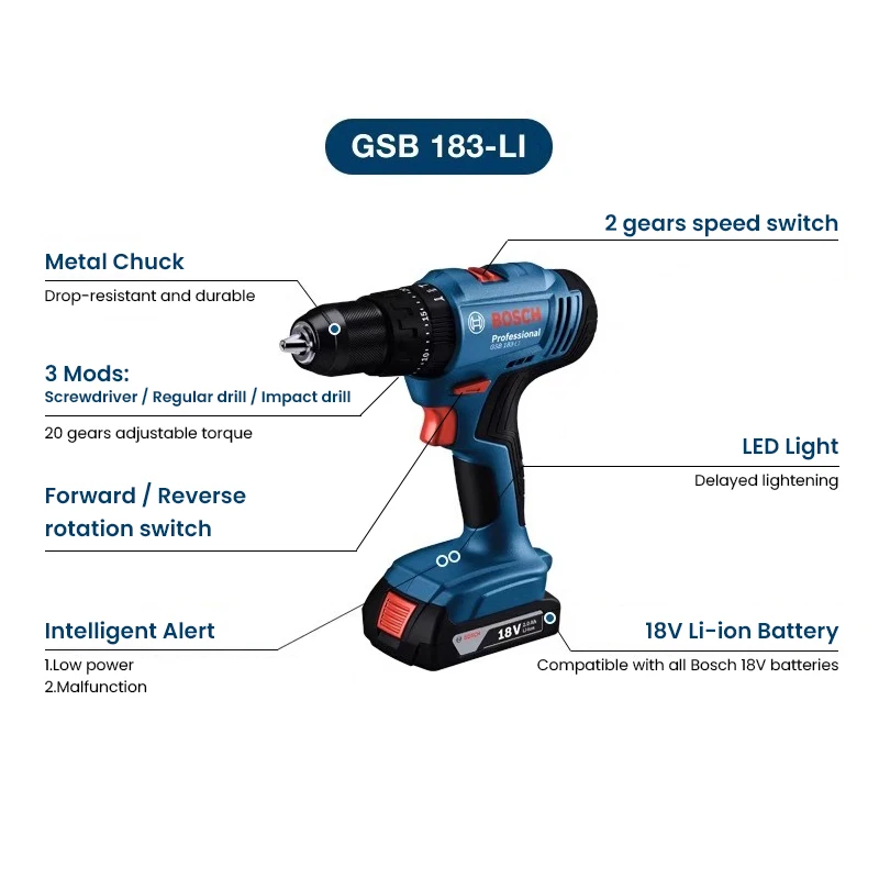 보쉬 GSB183-LI 전기 드릴 스크루드라이버 무선  - Power Tools Impact 리뷰 및 가격